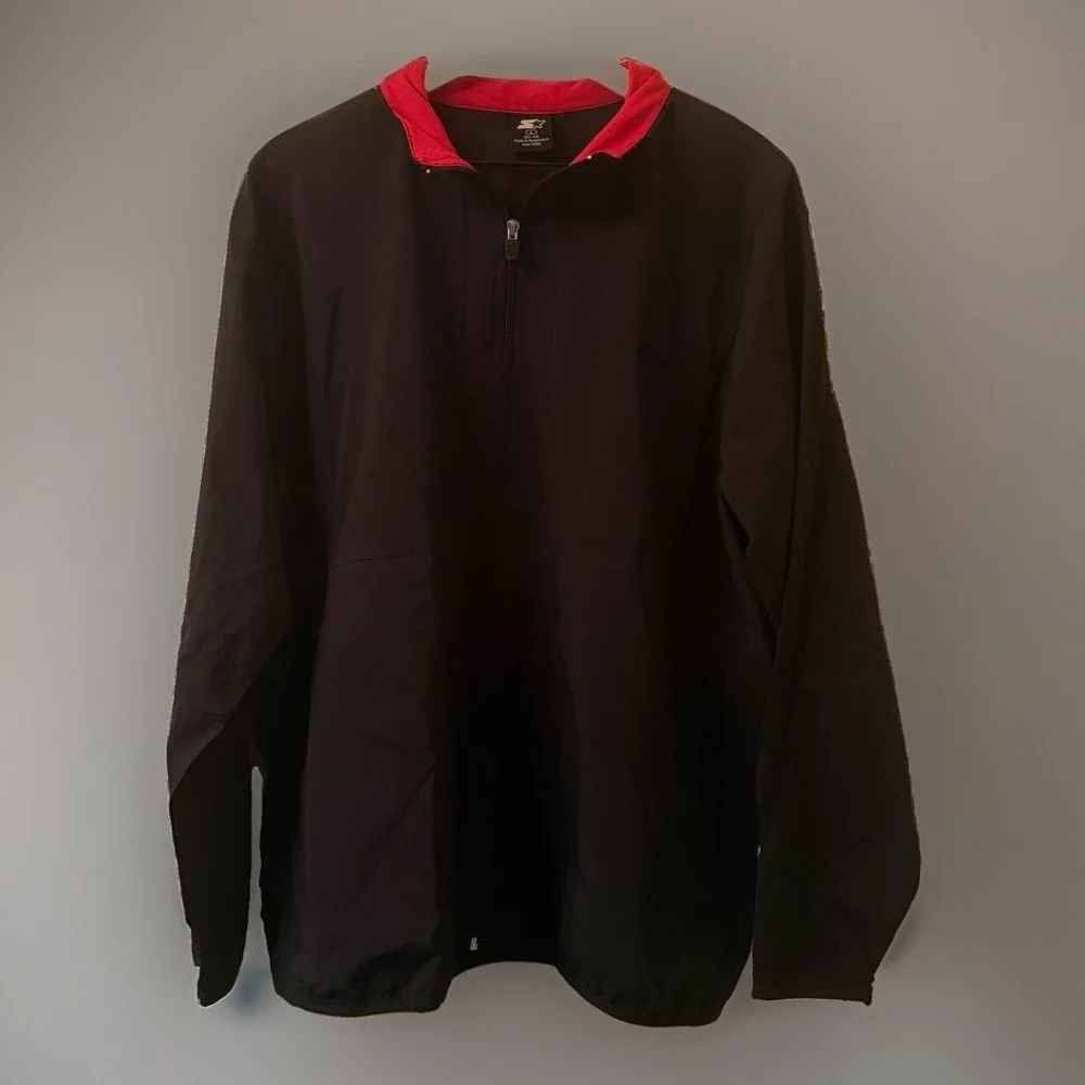Starter Vintage Mens Zip Up Windbreaker Jacket Red Black Lightweight Size Large